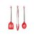 Colher Vazada Silicone Vermelho Cabo Inox Utensilios Cozinha 3un