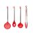 Colher Pegador Massas Silicone Vermelho Cabo Inox Utensilios 4un