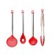 Colher Pegador Massas Silicone Vermelho Cabo Inox Utensilios 4un